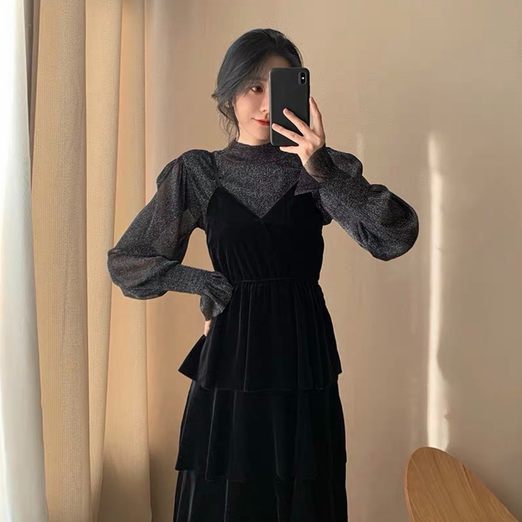 SET VÁY NHUNG HAI DÂY CAO CẤP SIÊU SANG