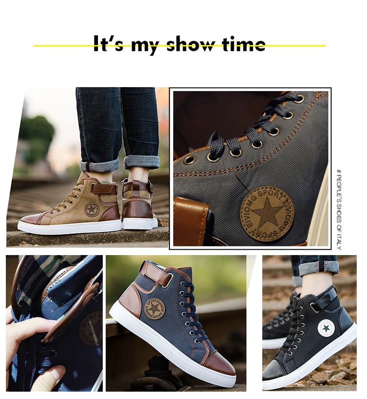 Giày sneaker nam cột dây bằng vải canvas cổ cao cá tính thời trang