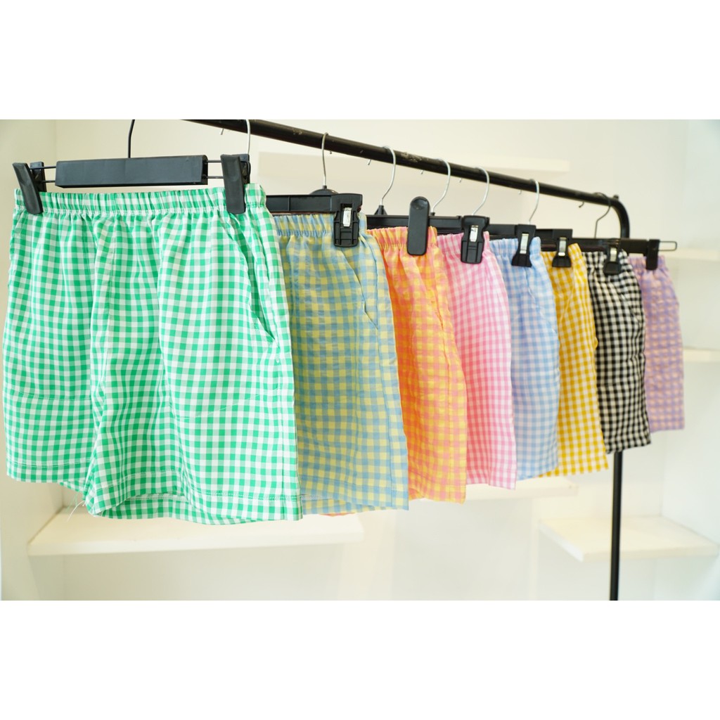 Quần đùi caro nữ ống suông mặc nhà cực mát