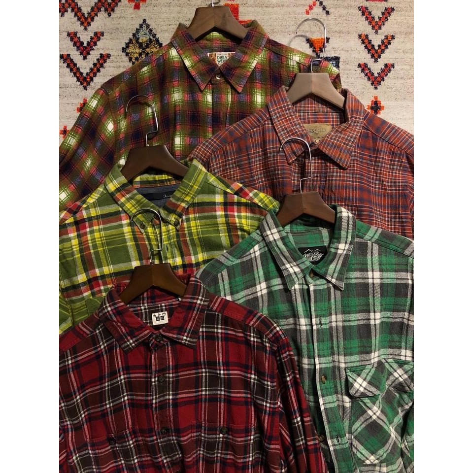 Áo sơ mi caro flannel 2hand (Secondhand) vintage, cổ điển, bụi bặm, retro