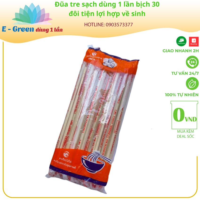 Đũa Tre Có Bọc Sạch Sẽ Không Chất Tây Trắng Dùng 1 Lần Bịch 30 Đôi Tiện Lợi Hợp Vệ Sinh (Đũa Chữ Thái)