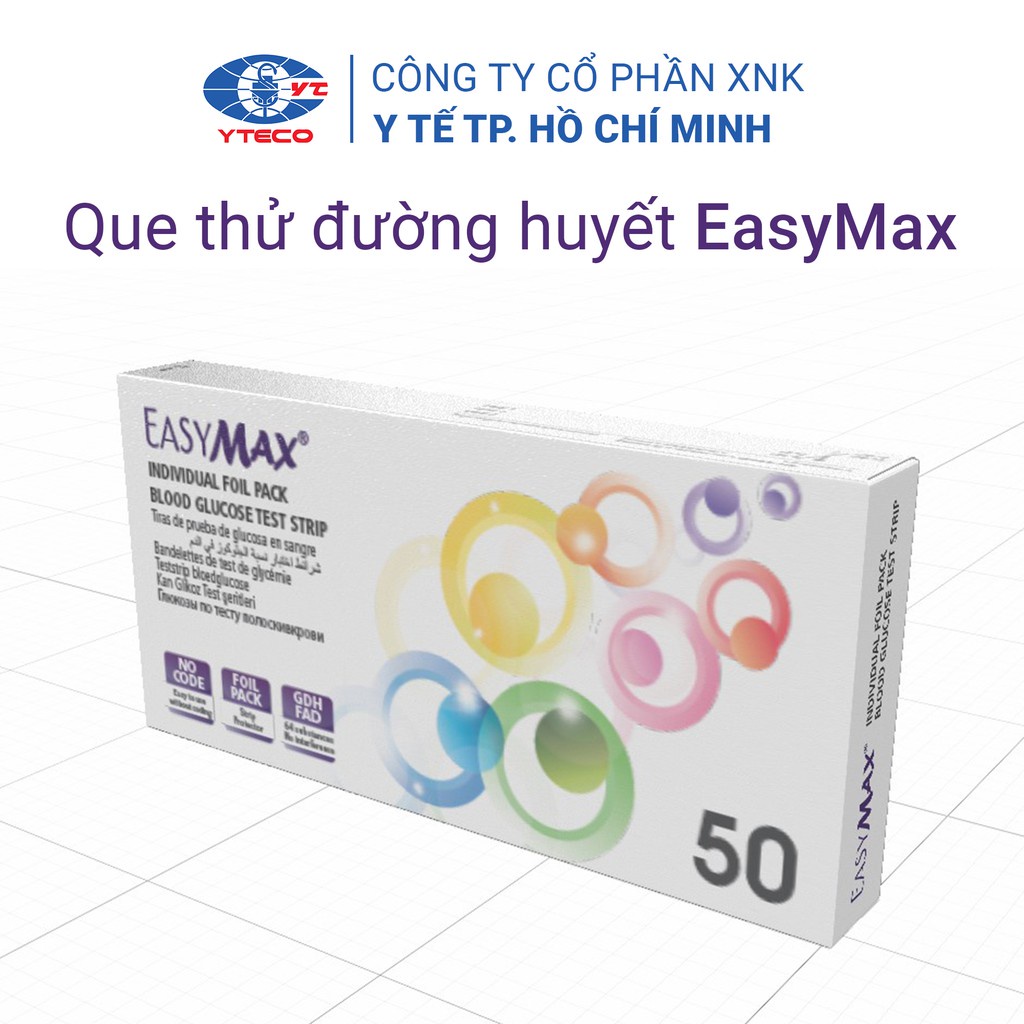 Que thử đường huyết EasyMax hộp 50 que có bao