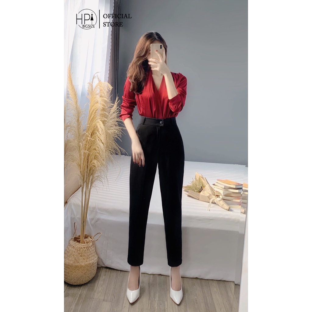 Quần Tây Nữ Công Sở Đen Dài Basic Cạp Lưng Cao Ống Đứng Suông Chất Tuyết Mưa Vải Lì Co Dãn Nhẹ HP TT-HOT, MSF 110