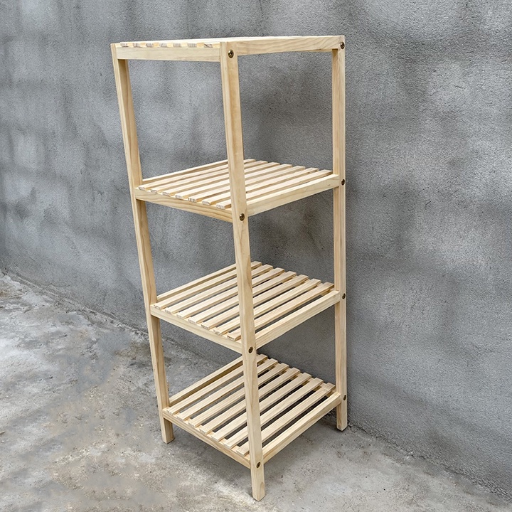 Kệ Tab 4 tầng gỗ thông tự nhiên sơn màu trắng trang trí, decor