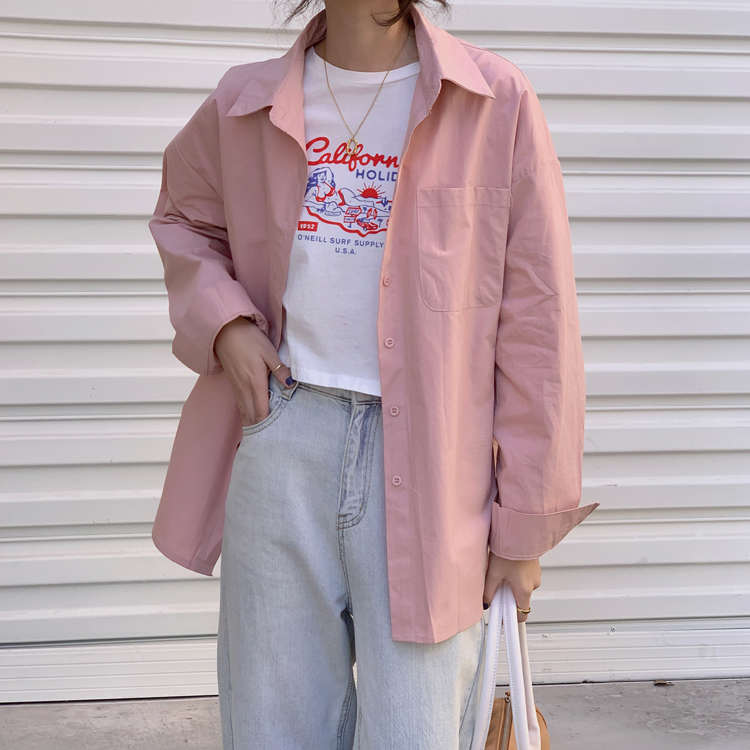 Xiaozhainv Áo Sơ Mi Dài Tay Màu Trơn Thời Trang Hàn Quốc 4 Màu Tùy Chọn