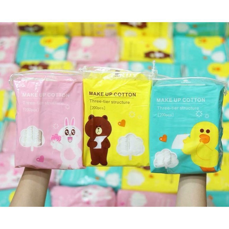 BÔNG TẨY TRANG 200 MIẾNG, GẤU VÀNG THỎ HỒNG VỊT XANH (HÀNG CAO CẤP)