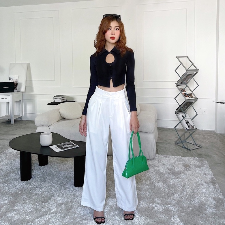 Áo croptop nữ body dài tay TOPTIFY cổ sơ mi khoét giọt nước Daisy Club Top AC06