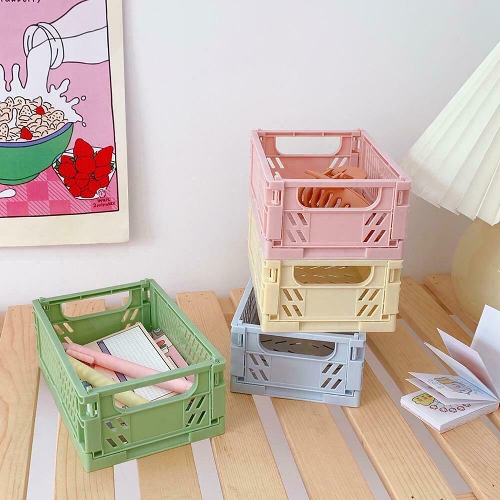 Giỏ đựng decor bàn học, gấp gọn lưu trữ đồ dùng học tập, mỹ phẩm, washi tape