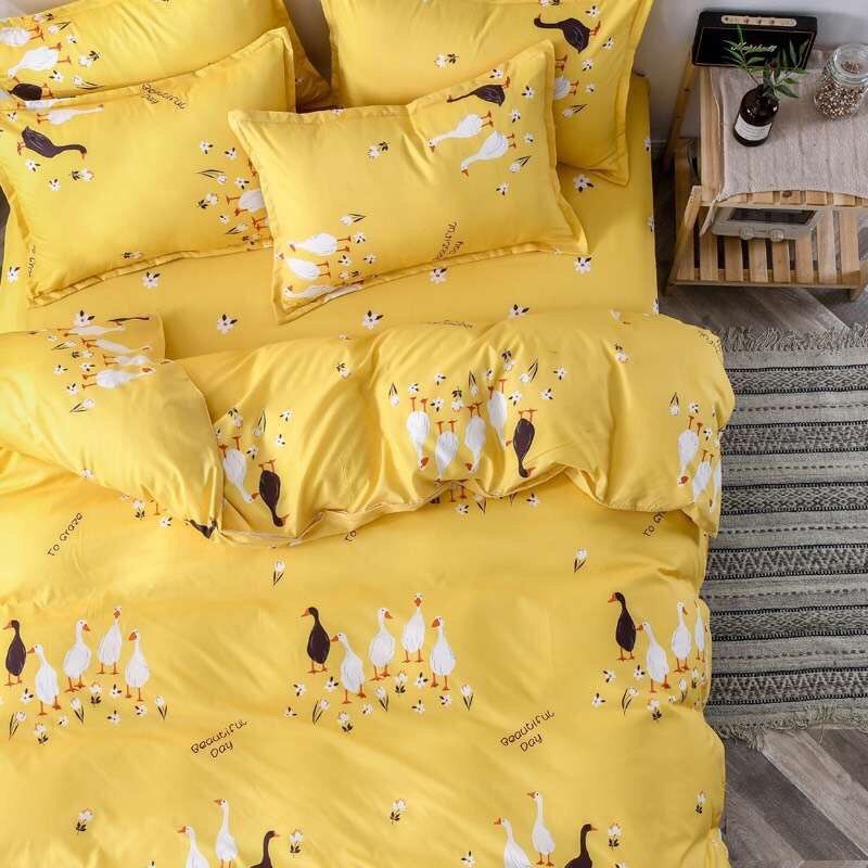 Bộ chăn ga gối phong cách Hàn Quốc Cotton poly - Vịt vàng ( 2 lựa chọn)