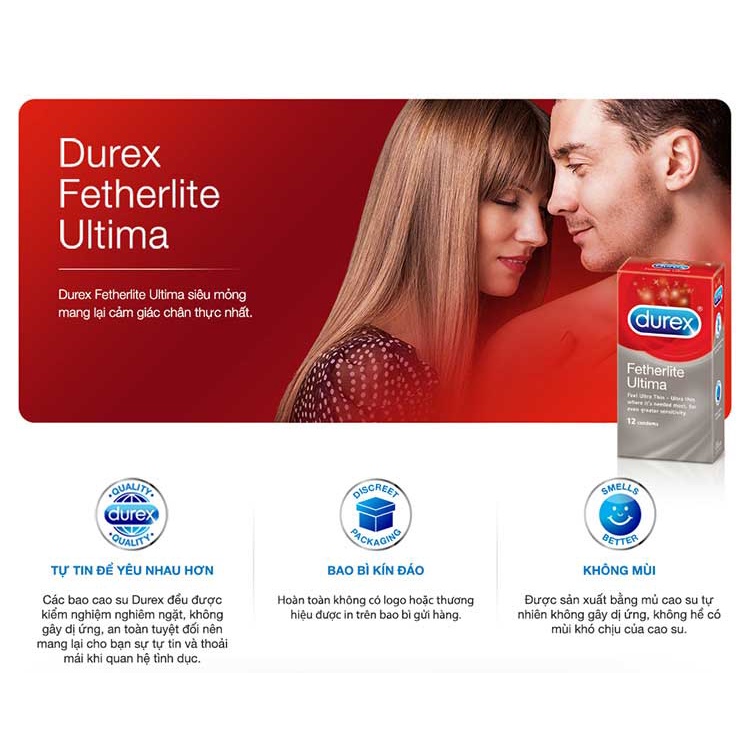 Bao cao su Durex Fether Ultima NEW , bcs siêu mỏng chống xuất tinh sớm kéo dài thời gian