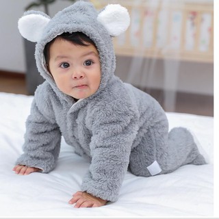 Bộ body liền thân  form dài phối tai gấu cực ấm dễ thương cho bé trai bé gái