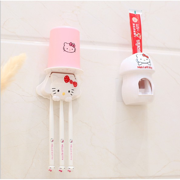 Giá để bàn chải đánh răng đa năng kèm cốc đánh răng Hello Kitty ☘☘