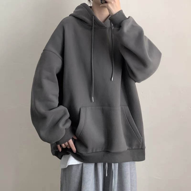 Hoodie xám trơn form rộng - LC