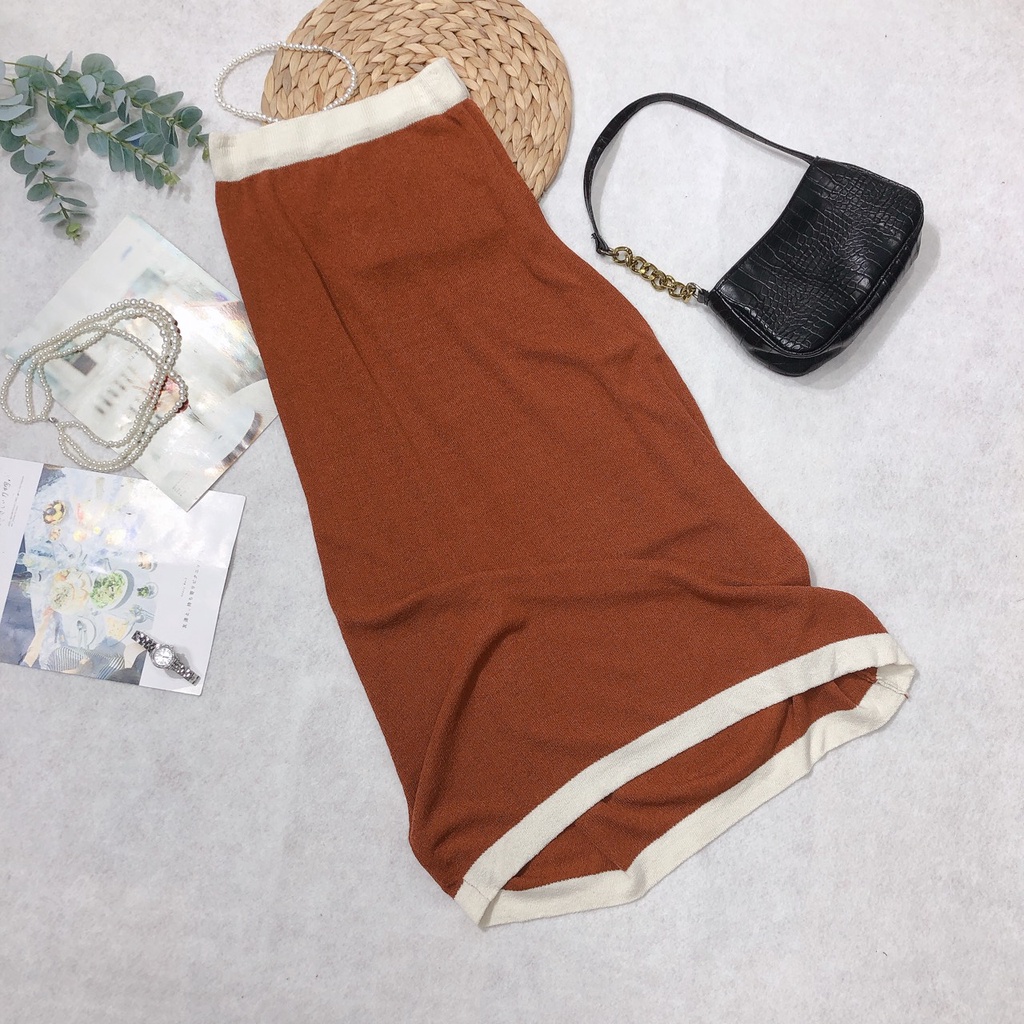 Chân Váy Len Midi Dáng A Váy Dệt Kim Dài Len Mongtoghi Mềm Mịn