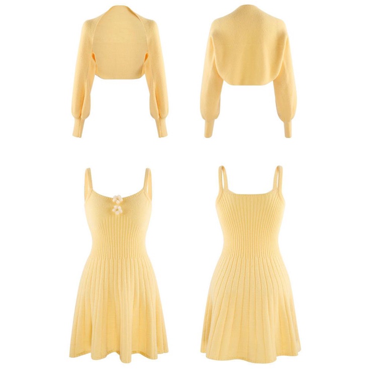 Bộ Đầm Dệt Kim Hai Dây + Áo Khoác Cardigan Xinh Xắn Thời Trang 2023