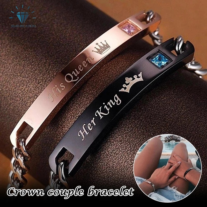 1 vòng tay thép không gỉ hình vương miện đính pha lê cho cặp đôi