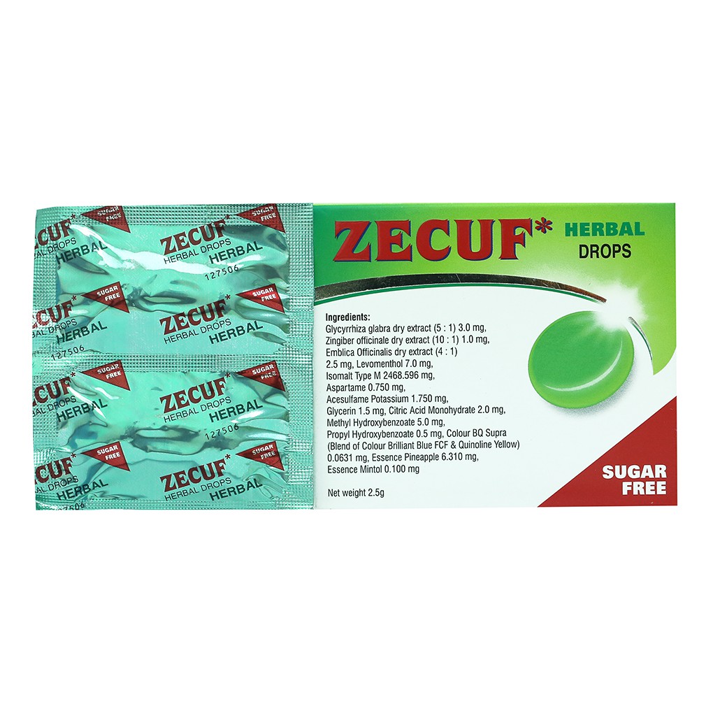 Viên ngậm thảo dược giảm đau họng, ho Zecuf Herbal - Không đường hộp 20 viên