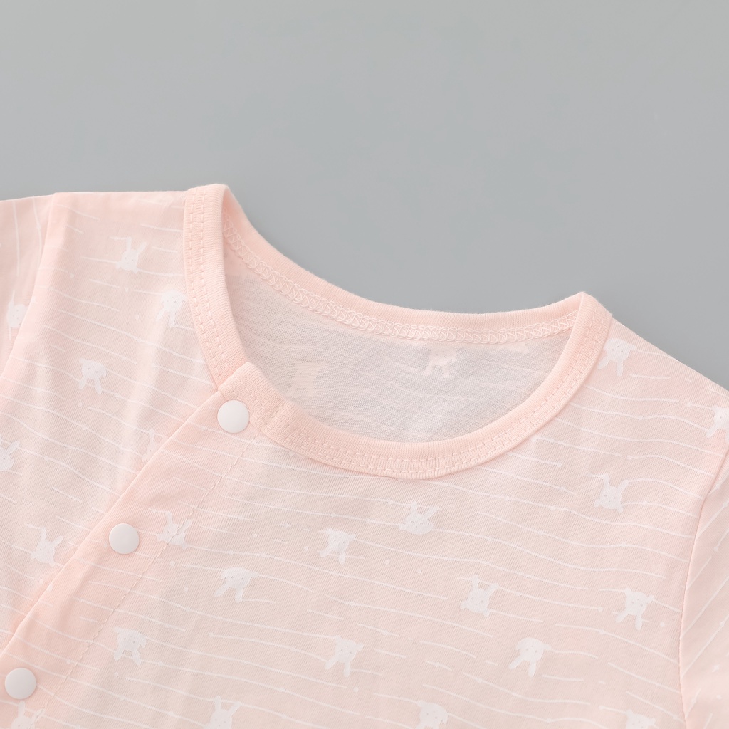 Áo liền quần ngắn tay cho bé trai và bé gái sơ sinh 3-12kg, cúc lệch, hàng cao cấp - BD55