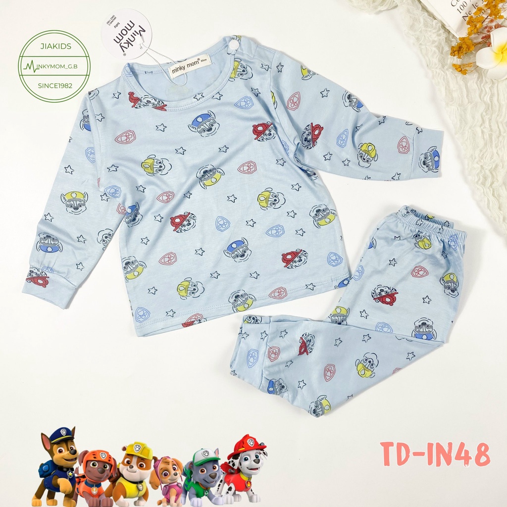 Bộ Dài Tay THUN LẠNH MINKY MOM Nút Vai In Hình Toàn Thân Cho Bé TD-IN48