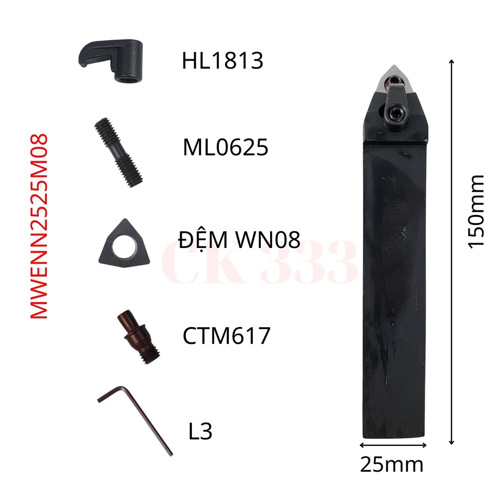CÁN DAO TIỆN CNC 16 20 25 MWENN1616H16 , MWENN2020K08 , MWENN2525M08 TIỆN GÓC 50 ĐỘ LẮP MẢNH WN08