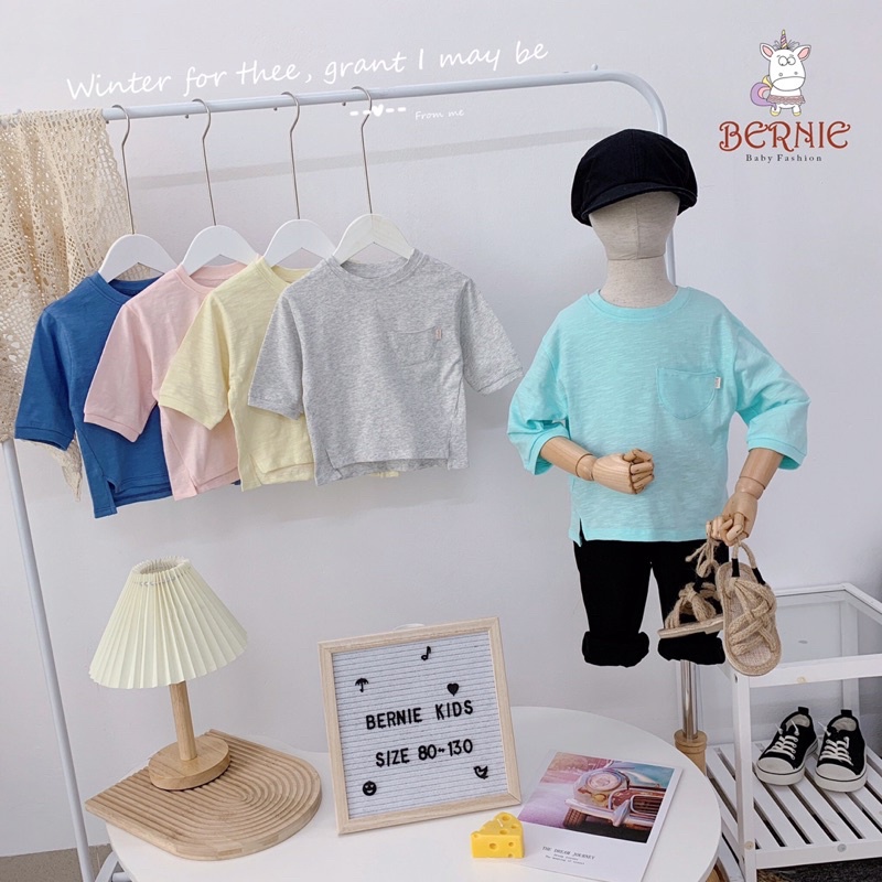 Áo bé trai bé gái Bernie cotton xước xẻ tà unisex cho bé từ 9-22kg-A118