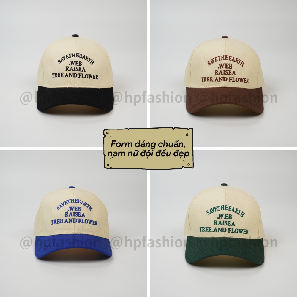 Mũ lưỡi trai ❤️ Nón kết phối màu thêu chữ SAVE THE EARTH chất kaki cao cấp form unisex nam nữ N91 - Happy Style