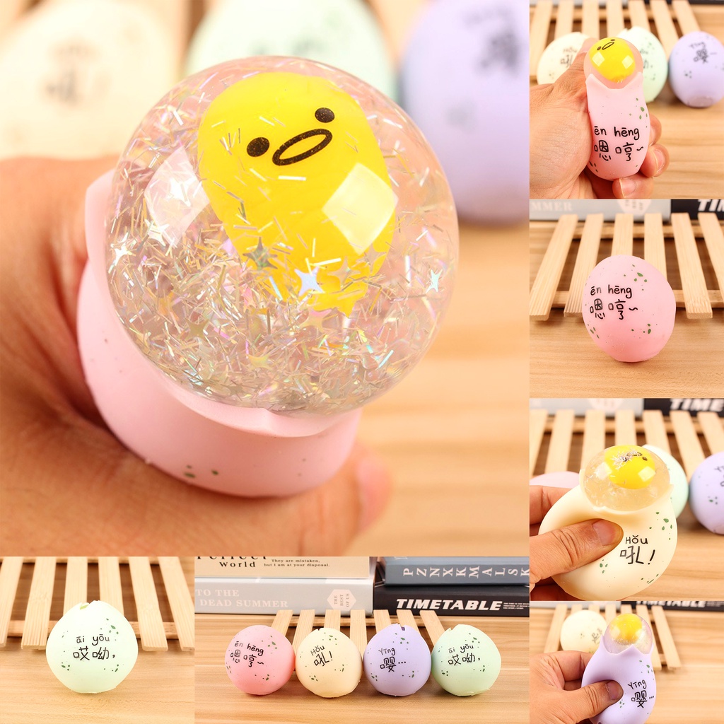 Đồ chơi Squishy Gudetama Bóp Trút Giận 2 lớp màu hồng trứng lưới giải tỏa căng thẳng mô phỏng giống thật mềm mịn