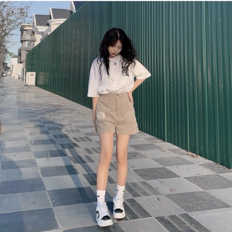 Set áo pull trắng + short nude