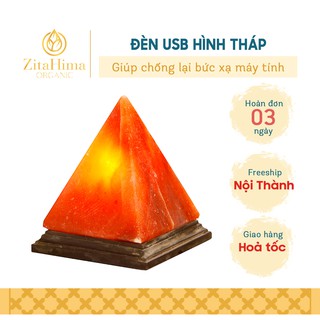 Đèn usb đá muối Himalaya hình kim tự tháp chống bức xạ máy tính, thanh lọc không khí