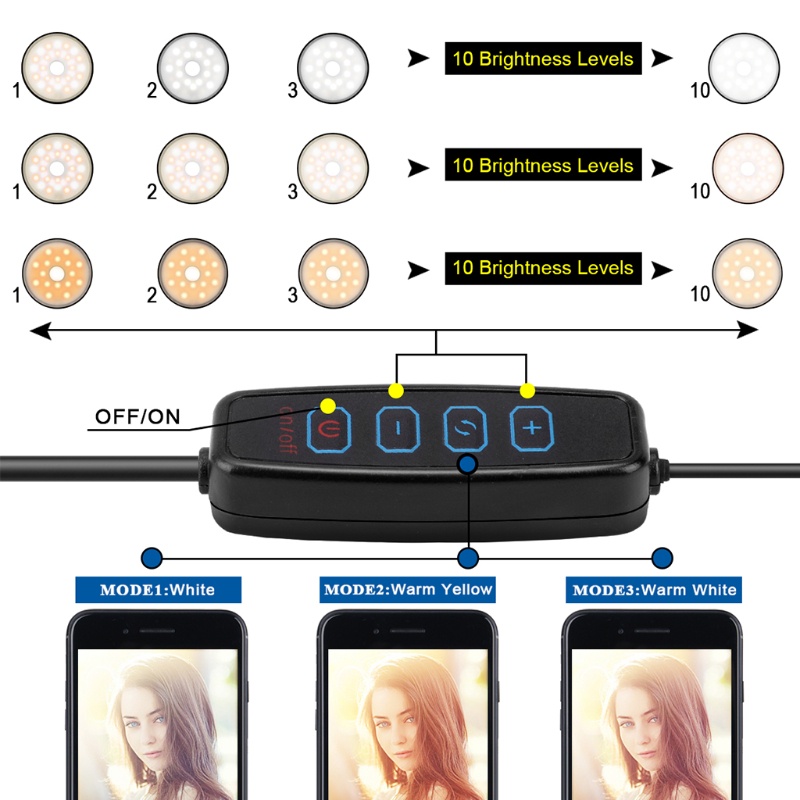 Giá Đỡ Đèn LED Chụp Ảnh Selfie Kèm Chân Tripod Điều Khiển Từ Xa 3 Màu Tùy Chọn