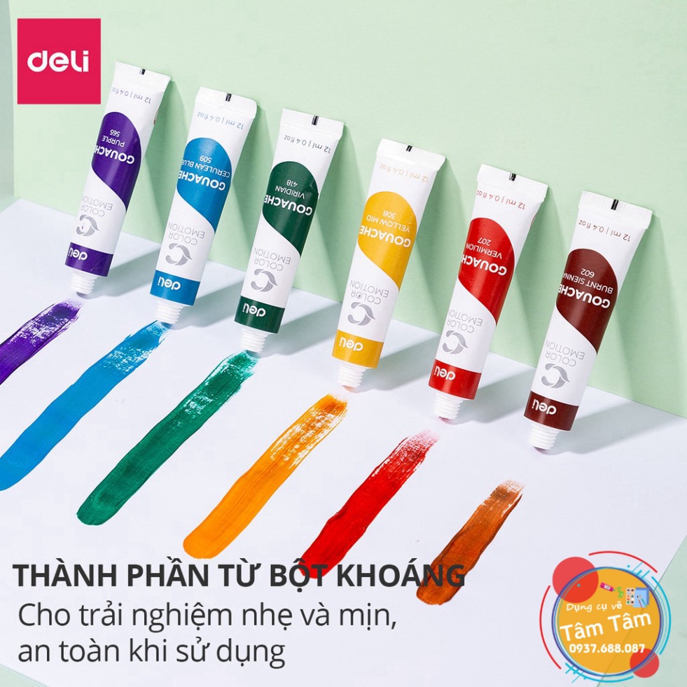 [ TÂM TÂM ]-Màu Gouache dạng tuýp 12ml Deli Mã hàng EC11, Màu Deli -