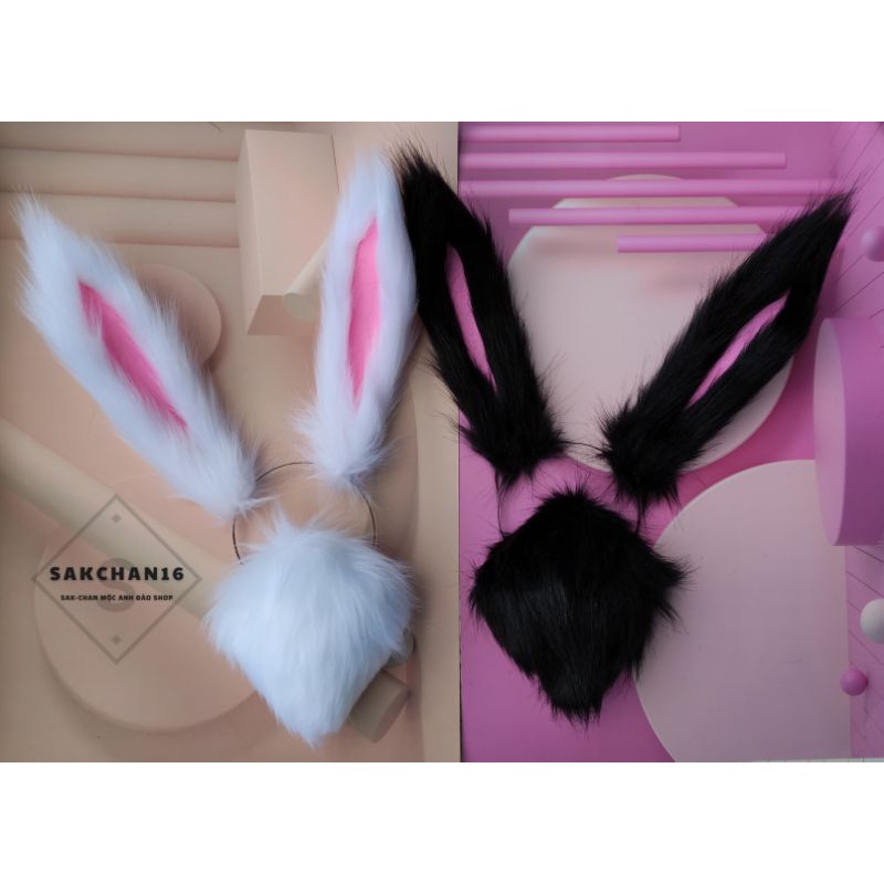 ⊙❀Cài tai thỏ + đuôi loại lông dài mượt