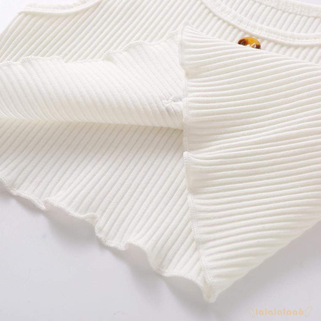 Bộ 2 món áo sát nách cổ tròn màu trơn + quần jean ống loe phối túi thời trang mùa hè năng động cho bé gái