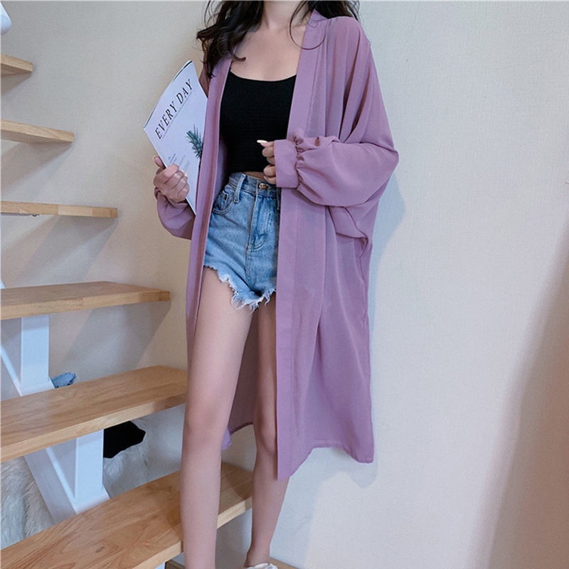 Áo choàng đi biển LUHAZO bikini dáng dài kimono khoác nữ voan nhiều màu hot hit thời trang chất đẹp Quảng Châu DK2T403