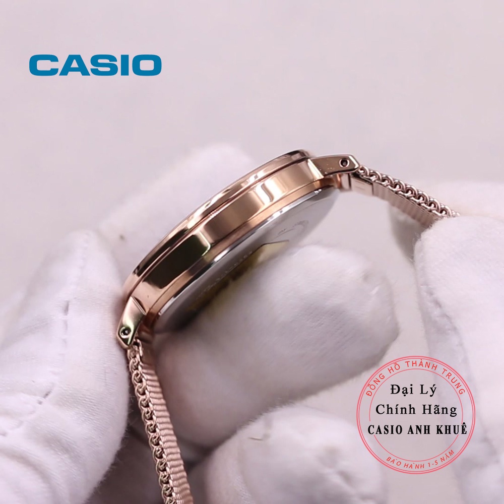 Đồng Hồ Casio Nữ Sheen SHE-4059PGM-2A dây lưới mặt màu xanh đính đá pha lê cao cấp