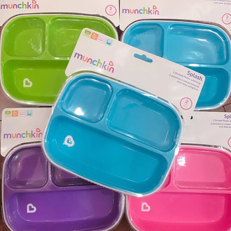 Set 2 Khay/Đĩa Chia Ngăn Chống Trượt Cho Bé Ăn Dặm Munchkin