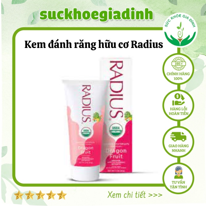 Kem Đánh Răng Hữu Cơ Radius Vị Thanh Long Cho Bé 85g