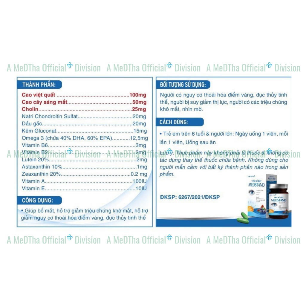 Viên Bổ Mắt Medstand - Giảm Khô Mắt, Mỏi Mắt, Nhìn Mờ, Phòng Nguy Cơ Đục Thủy Tinh Thể