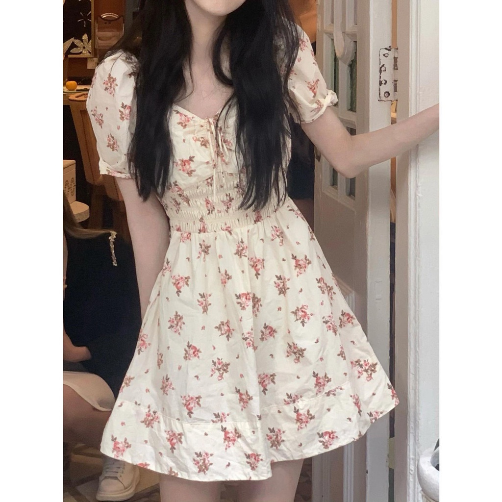 Đầm Hoa Tay Phồng Thời Trang Mùa Hè Pháp Xinh Xắn Dành Cho Nữ