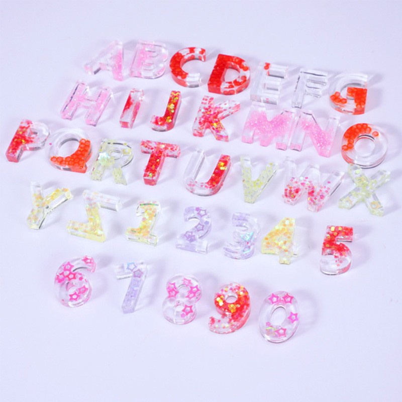 AUTU  Crystal Epoxy Resin Mold Alphabet Letter Number Keychain Pendant Silicone Mould