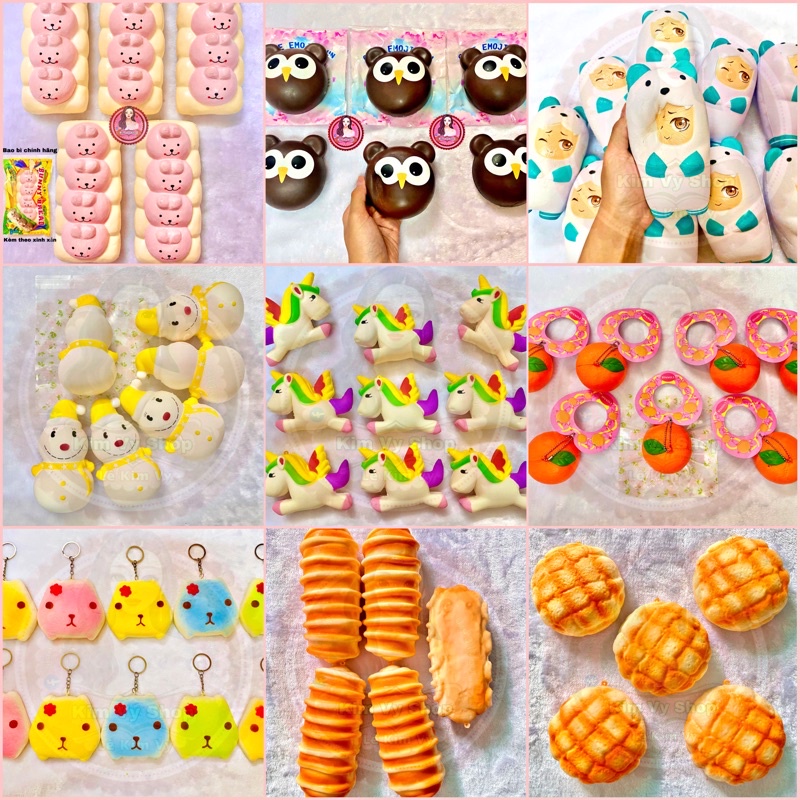 Đồ Chơi Squishy Các Loại Bánh Trái Hình Con Vật Đáng Yêu Kèm Bao Bì Squishy Chậm Tăng