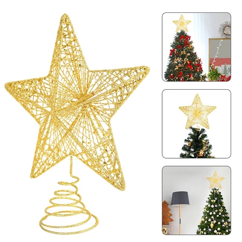 Ngôi sao năm cánh đính kim tuyến nhiều màu tùy chọn dùng treo trang trí cây thông Noel trong nhà vào dịp lễ Giáng Sinh