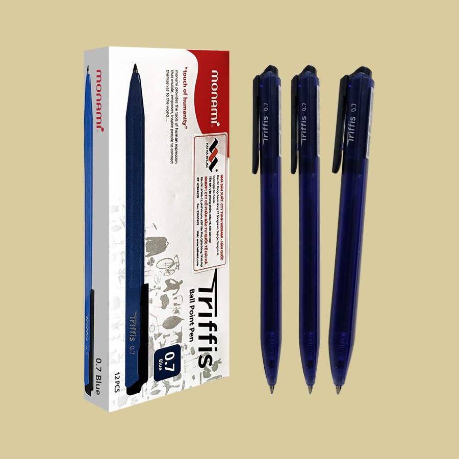 Bút Bi Dầu Monami Triffis - Mực Xanh 0.7mm (Hộp 12 bút) (Thái Lan)