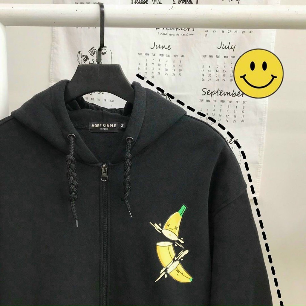 ÁO KHOÁC HOODIE NAM NỮ MÀU ĐEN VẢI DÀY MỊN ĐẸP IN QUẢ CHUỐI