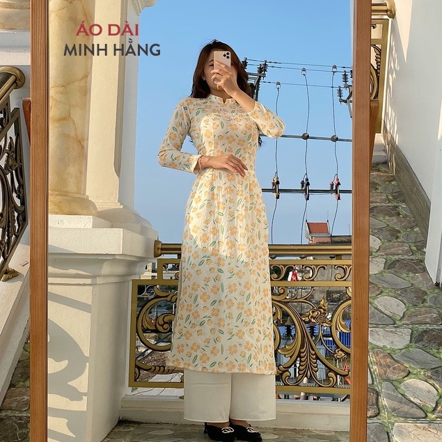 Áo Dài Truyền Thống Hoa Nhí 2 Tà Chất Liệu Đũi Xốp Co Dãn May Sẵn_ Áo Dài Minh Hằng