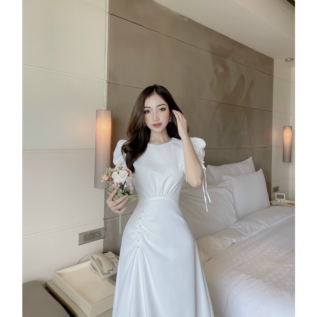 Đầm Tiểu Thư Cổ Tròn Tay Phòng Thắc Nơ Tùng Xòe Đính Ngọc  AKARA H040 Full Size | BigBuy360 - bigbuy360.vn