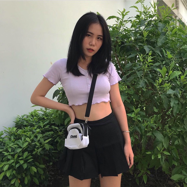 Áo ERRORIST croptop cổ tim cài nút