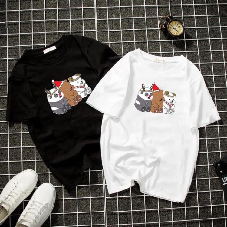 Áo thun unisex nam nữ 3 con gấu dễ thương vải dày mịn 2021T3202