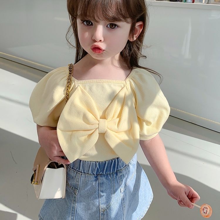 Áo Thun Ngắn Tay Phối Nơ Thiết Kế Mới Thời Trang Theo Phong Cách Hàn Quốc