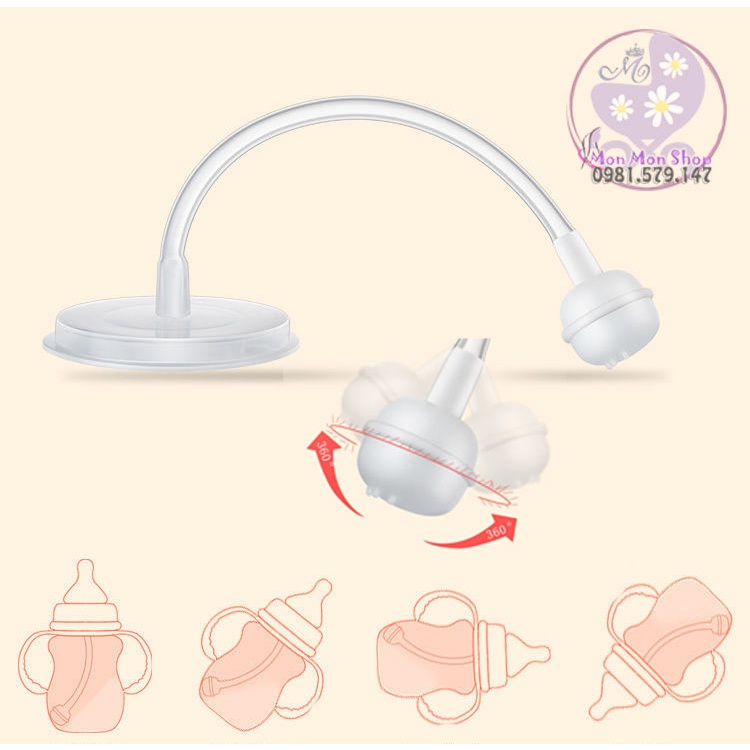 Bình sữa cổ rộng cảm ứng nhiệt báo nóng Yanling 240ml có tay cầm và ống hút chống sặc, nhựa PP